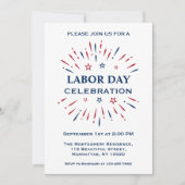 Fun Fireworks Red White Blue Labour Day Celebratio Einladung (Vorderseite)