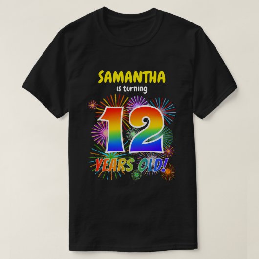 Fun Fireworks, Regenbogen-Look "12", 12. Geburtsta T-Shirt (Design vorne)