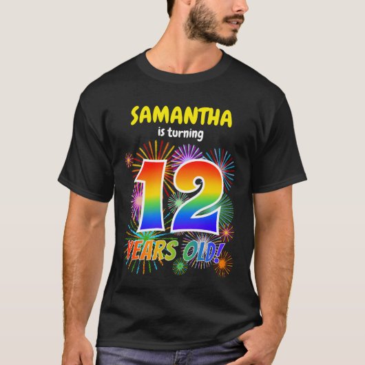 Fun Fireworks, Regenbogen-Look "12", 12. Geburtsta T-Shirt (Vorderseite)
