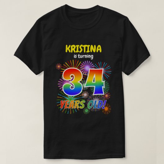 Fun Fireworks, Regenbogen-Look "34", 34. Geburtsta T-Shirt (Design vorne)