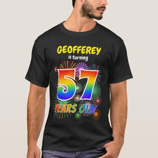 Fun Fireworks, Regenbogen Look "57", 57. Geburtsta T-Shirt (Vorderseite)