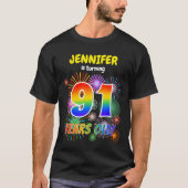 Fun Fireworks, Regenbogen-Look "91", 91. Geburtsta T-Shirt (Vorderseite)