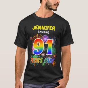 Fun Fireworks, Regenbogen-Look "91", 91. Geburtsta T-Shirt