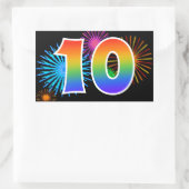 Fun Fireworks + Regenbogenmuster "10" Ereignisnumm Rechteckiger Aufkleber (Tasche)
