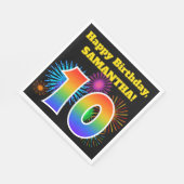 Fun Fireworks + Regenbogenmuster "10" Geburtstag # Serviette (Ecke)