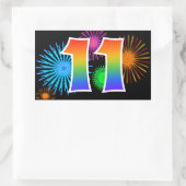 Fun Fireworks + Regenbogenmuster "11" Ereignisnumm Rechteckiger Aufkleber (Tasche)