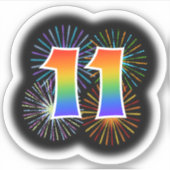 Fun Fireworks + Regenbogenmuster "11" Event # Aufkleber (Vorderseite)