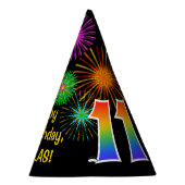 Fun Fireworks + Regenbogenmuster "11" Geburtstag # Partyhütchen (Rechts)