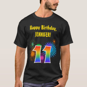 Fun Fireworks + Regenbogenmuster "11" Geburtstag # T-Shirt