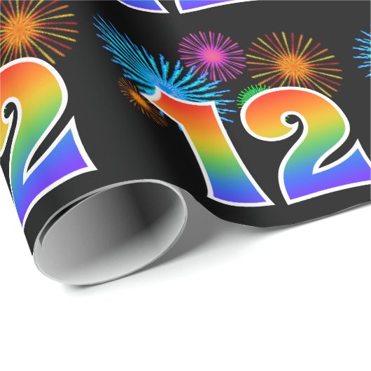 Fun Fireworks + Regenbogenmuster "12" Ereignisnumm Geschenkpapier (Rolleneckpunkt)