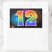 Fun Fireworks + Regenbogenmuster "12" Ereignisnumm Rechteckiger Aufkleber (Tasche)