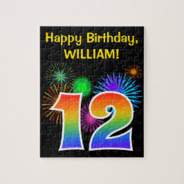 Fun Fireworks + Regenbogenmuster "12" Geburtstag # Puzzle