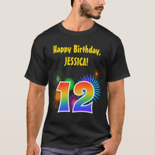 Fun Fireworks + Regenbogenmuster "12" Geburtstag # T-Shirt