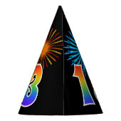 Fun Fireworks + Regenbogenmuster "13" Geburtstag # Partyhütchen (Rückseite)