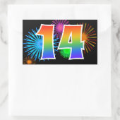 Fun Fireworks + Regenbogenmuster "14" Ereignisnumm Rechteckiger Aufkleber (Tasche)