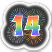 Fun Fireworks + Regenbogenmuster "14" Event # Aufkleber (Vorderseite)