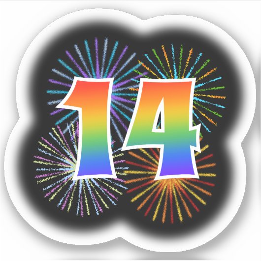 Fun Fireworks + Regenbogenmuster "14" Event # Aufkleber (Vorderseite)