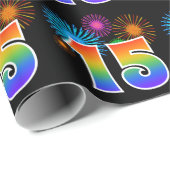 Fun Fireworks + Regenbogenmuster "15" Ereignisnumm Geschenkpapier (Rolleneckpunkt)