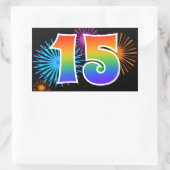 Fun Fireworks + Regenbogenmuster "15" Ereignisnumm Rechteckiger Aufkleber (Tasche)