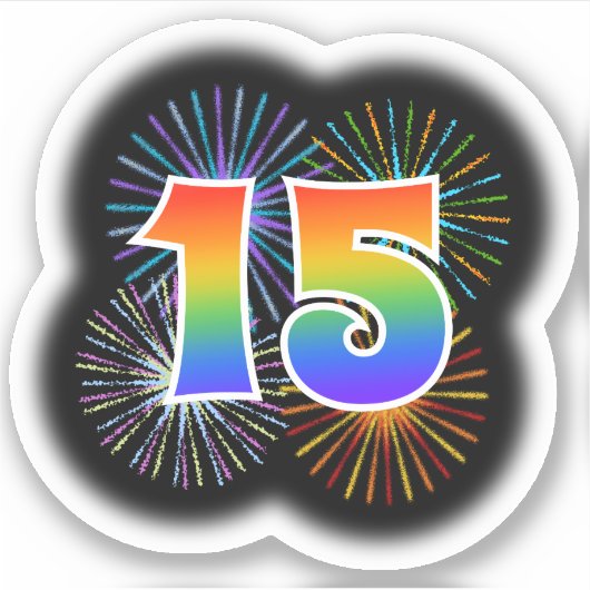 Fun Fireworks + Regenbogenmuster "15" Event # Aufkleber (Vorderseite)