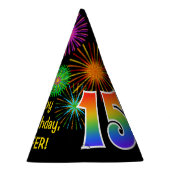Fun Fireworks + Regenbogenmuster "15" Geburtstag # Partyhütchen (Rechts)