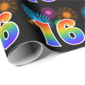 Fun Fireworks + Regenbogenmuster "16" Ereignisnumm Geschenkpapier (Rolleneckpunkt)