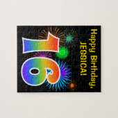 Fun Fireworks + Regenbogenmuster "16" Geburtstag # Puzzle (Horizontal)