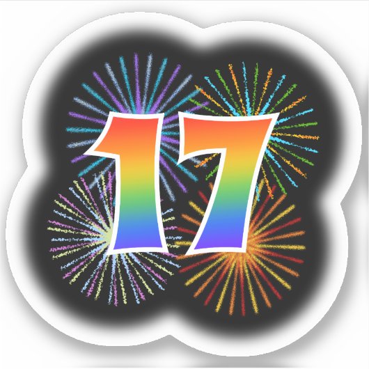 Fun Fireworks + Regenbogenmuster "17" Event # Aufkleber (Vorderseite)