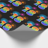 Fun Fireworks + Regenbogenmuster "18" Ereignisnumm Geschenkpapier (Ecke)