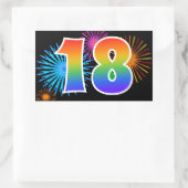 Fun Fireworks + Regenbogenmuster "18" Ereignisnumm Rechteckiger Aufkleber (Tasche)
