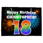 Fun Fireworks + Regenbogenmuster "18" Geburtstag # Große Geschenktüte (Rückseite)