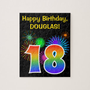 Fun Fireworks + Regenbogenmuster "18" Geburtstag # Puzzle