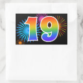 Fun Fireworks + Regenbogenmuster "19" Ereignisnumm Rechteckiger Aufkleber (Tasche)
