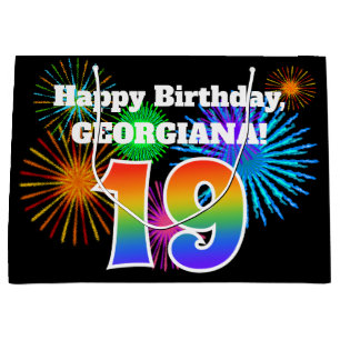 Fun Fireworks + Regenbogenmuster "19" Geburtstag # Große Geschenktüte