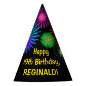 Fun Fireworks + Regenbogenmuster "19" Geburtstag # Partyhütchen (Vorderseite)