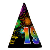 Fun Fireworks + Regenbogenmuster "19" Geburtstag # Partyhütchen (Rechts)