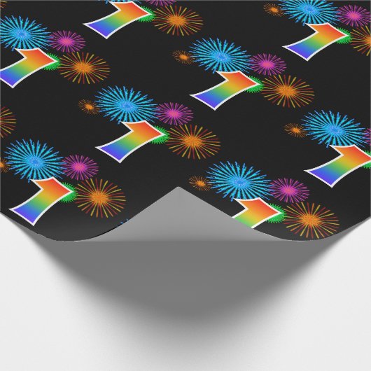 Fun Fireworks + Regenbogenmuster "1" Ereignisnumme Geschenkpapier (Ecke)