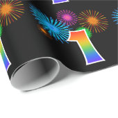 Fun Fireworks + Regenbogenmuster "1" Ereignisnumme Geschenkpapier (Rolleneckpunkt)