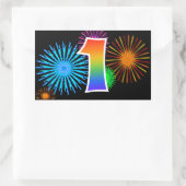 Fun Fireworks + Regenbogenmuster "1" Ereignisnumme Rechteckiger Aufkleber (Tasche)