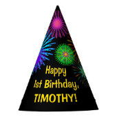 Fun Fireworks + Regenbogenmuster "1" Geburtstag # Partyhütchen (Vorderseite)