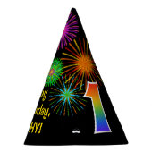 Fun Fireworks + Regenbogenmuster "1" Geburtstag # Partyhütchen (Rechts)