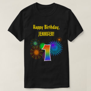 Fun Fireworks + Regenbogenmuster "1" Geburtstag # T-Shirt