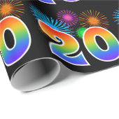 Fun Fireworks + Regenbogenmuster "20" Ereignisnumm Geschenkpapier (Rolleneckpunkt)