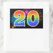Fun Fireworks + Regenbogenmuster "20" Ereignisnumm Rechteckiger Aufkleber (Tasche)