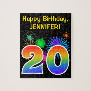 Fun Fireworks + Regenbogenmuster "20" Geburtstag # Puzzle