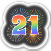 Fun Fireworks + Regenbogenmuster "21" Event # Aufkleber (Vorderseite)