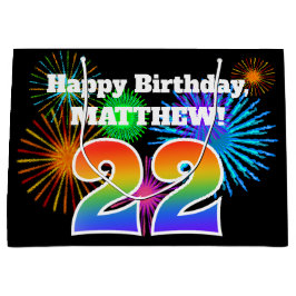 Fun Fireworks + Regenbogenmuster "22" Geburtstag # Große Geschenktüte