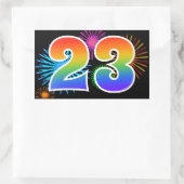 Fun Fireworks + Regenbogenmuster "23" Ereignisnumm Rechteckiger Aufkleber (Tasche)