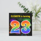 Fun Fireworks + Regenbogenmuster "23" Geburtstag # Einladung (Stehend Vorderseite)
