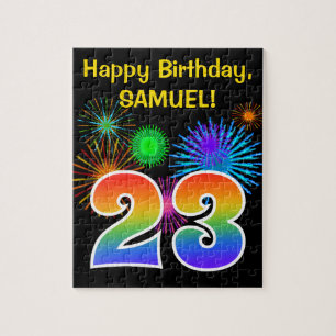 Fun Fireworks + Regenbogenmuster "23" Geburtstag # Puzzle